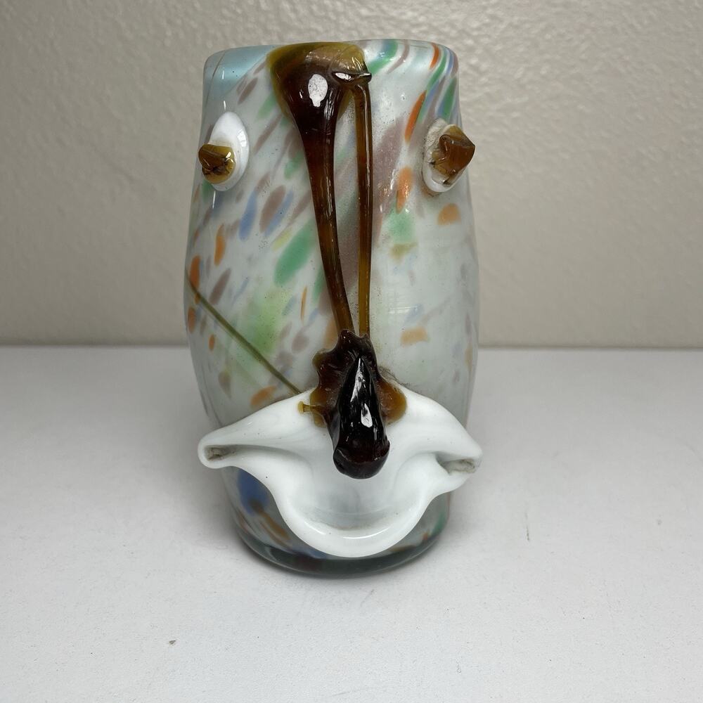 Murano Style Hand Blown Art Glass Clown Face Jug Vase 5.5" Confetti